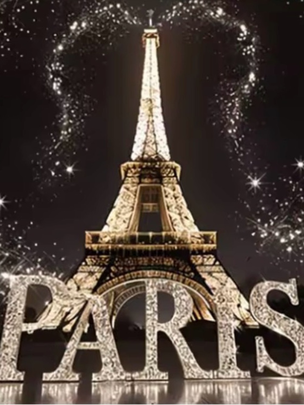 Paris Eiffel Tower Glitter Wall Art Backdrop Canvas material . Used 1x